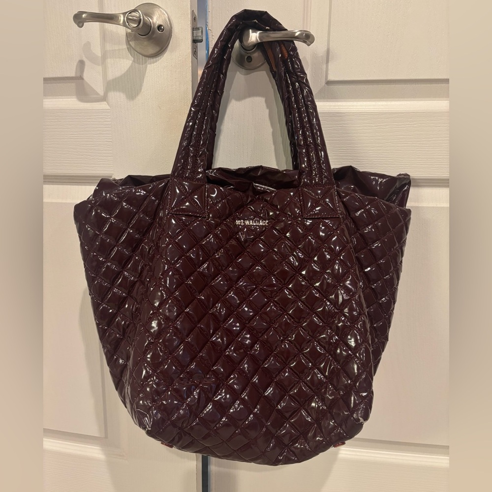 MZ Wallace Glossy Quilted Tote in Rich Burgundy